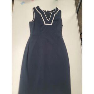 Tommy Hilfiger Navy Blue White Sleeveless Shift Dress‎ Crochet Trim Size 6